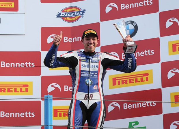 Peter Hickman on the podium in Assen