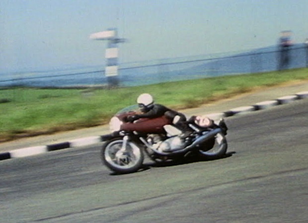Paul Smart on his way to second place in the 1969 Production 750cc TT Race, riding the #23 Norton 