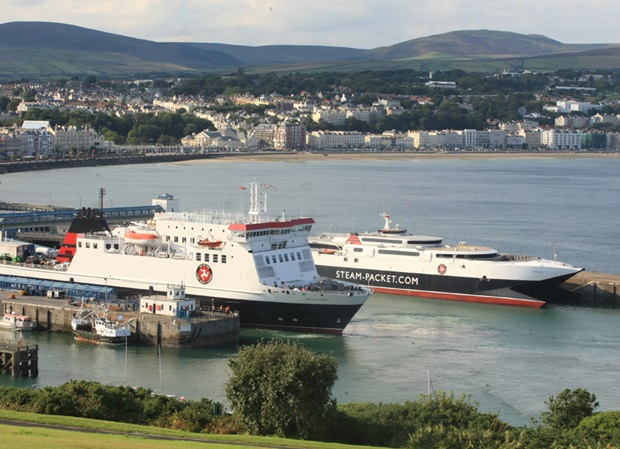 Isle of Man Steam Packet Company vessels Ben-my-Chree and Manannan in Douglas Harbour. 