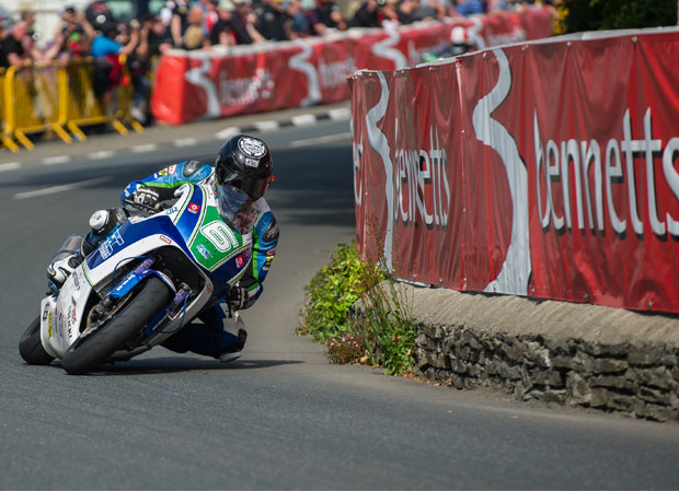 2015 Isle of Man TT Bennetts Lightweight Race winner Ivan Lintin at Ginger Hall